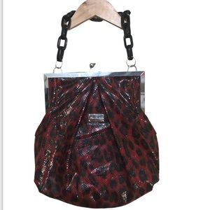 Kate Landry faux snakeskin leopard print chain handle handbag